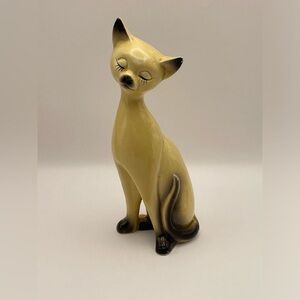 Vintage, Ceramic, Standing Siamese CAT Figurine, Gold/Black, 8” Tall